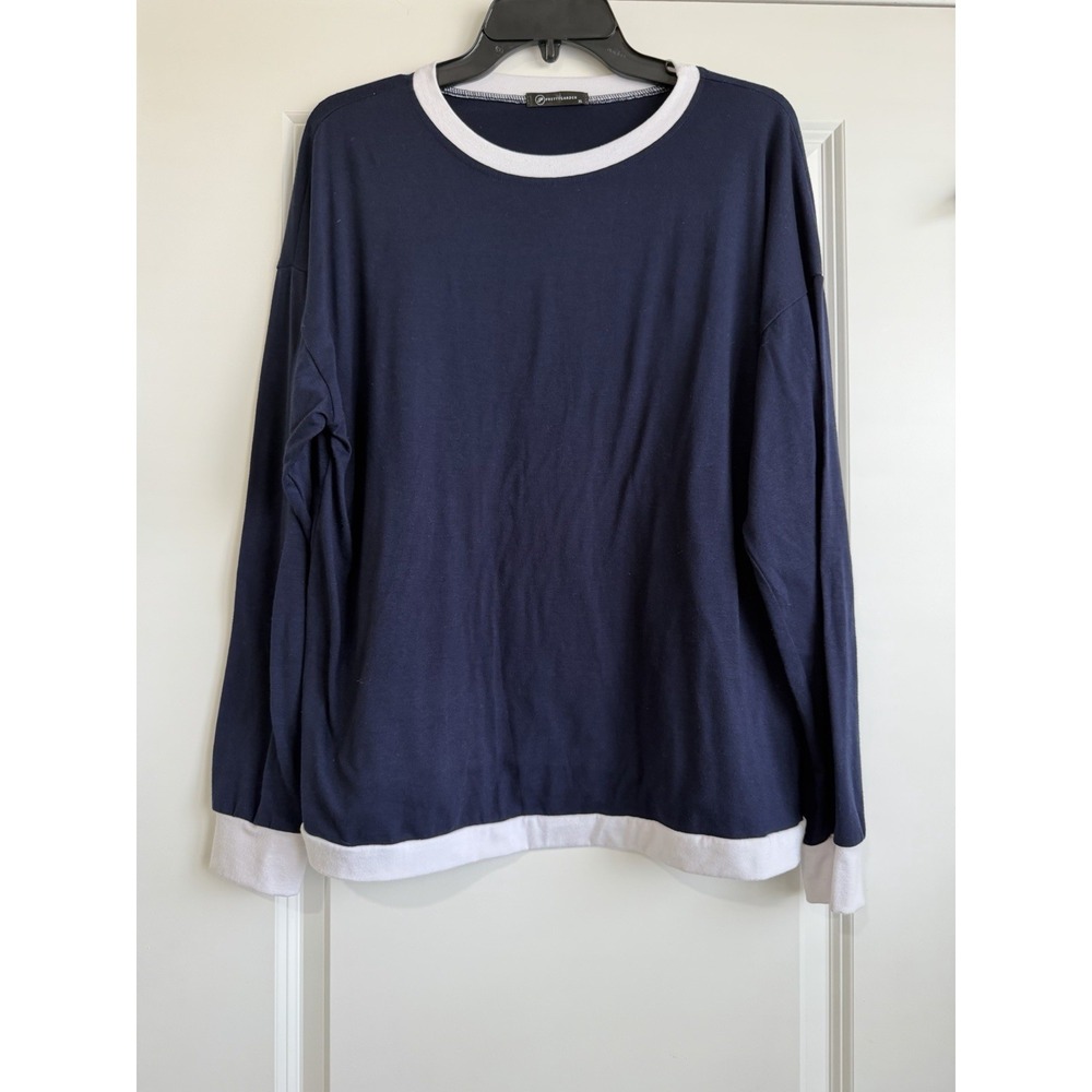 Pretty Garden Women's Navy Long Sleeve Top with White Ringer Trim Size XL